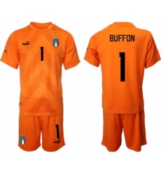 Men's Italy #1 Buffon Orange Goalkeeper Soccer Jersey Suit