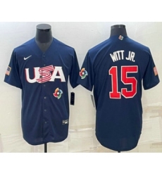 Men's USA Baseball #15 Bobby Witt Jr Number 2023 Navy World Baseball Classic Stitched Jersey