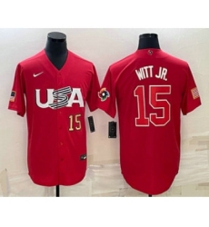 Mens USA Baseball #15 Bobby Witt Jr Number 2023 Red World Baseball Classic Stitched Jersey