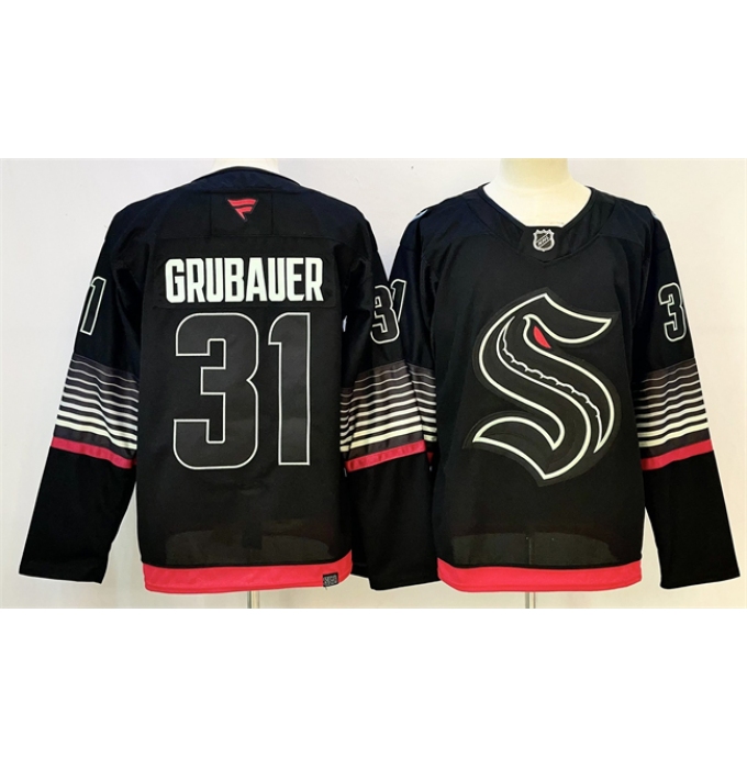 Men's Seattle Kraken #31 Philipp Grubauer Black 2026 Alternate Stitched Hockey Jersey
