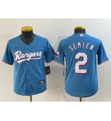 Youth Texas Rangers #2 Marcus Semien Light Blue Team Logo Cool Base Jersey