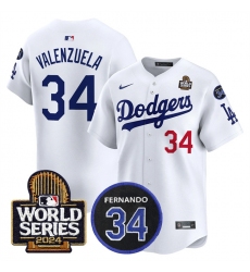 Men's Los Angeles Dodgers #34 Toro Valenzuela White 2024 World Series With Fernando Memorial Limited Stitched Baseball Jersey