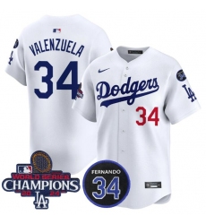 Men's Los Angeles Dodgers #34 Toro Valenzuela White 2024 World Series With No. 34 Limited Stitched Baseball Jersey1