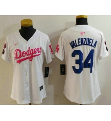 Women's Los Angeles Dodgers #34 Toro Valenzuela White Pink With Limited Stitched Jersey