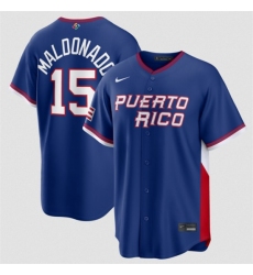 Men's Puerto Rico Baseball #15 Martín Maldonado Blue 2026 World Baseball Classic Road Stadium Stitched Jersey