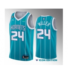 Men's Charlotte Hornets #24 Brandon Miller Blue 6 Sponsor 2023 Icon Edition Stitched Jersey