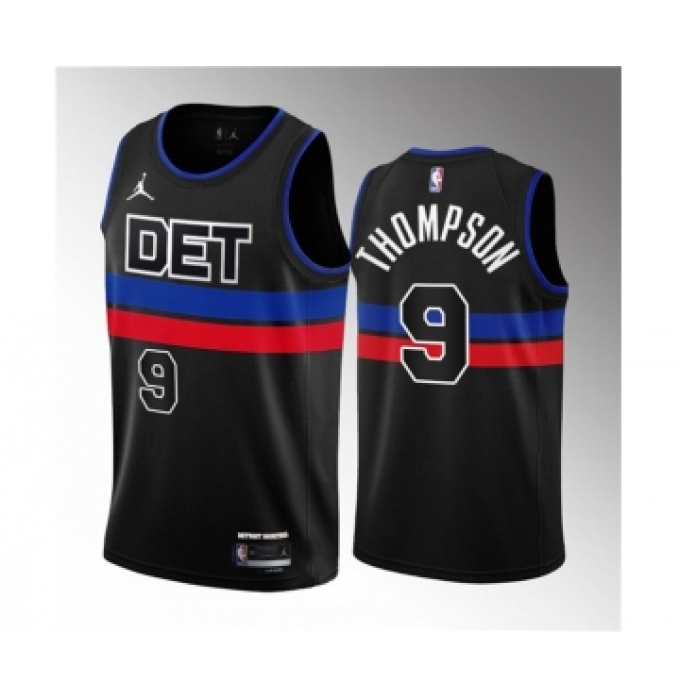Men's Detroit Pistons #9 Ausar Thompson Black 2023 Draft Statement Edition Stitched Basketball Jersey
