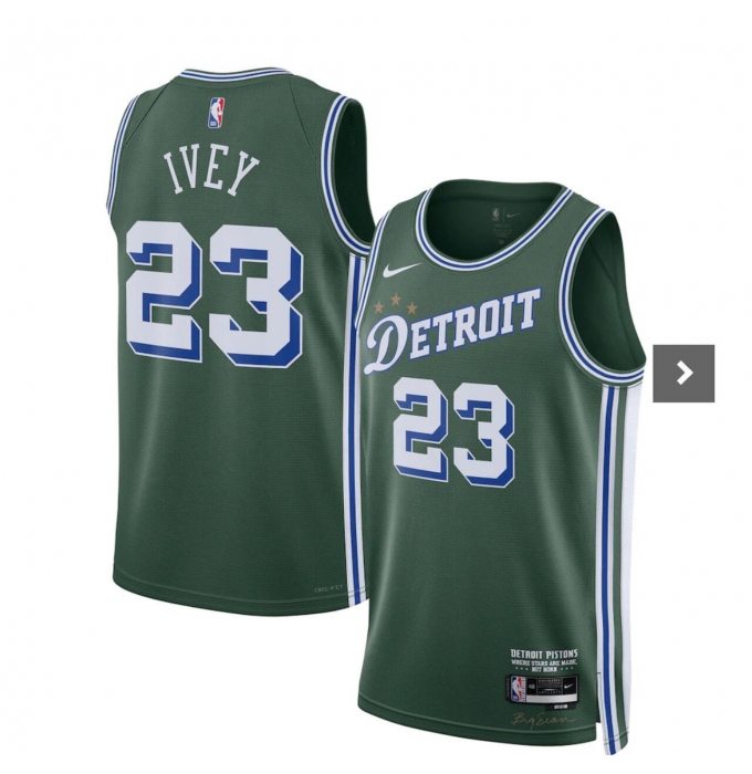 Men's Detroit Pistons #23 Jaden Ivey Green 2023 Draft City Edition Stitched Basketball Jersey