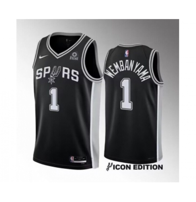 Men's San Antonio Spurs #1 Victor Wembanyama Black 2022-23 Icon Edition Stitched Basketball Jersey