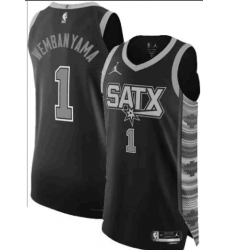 Men's San Antonio Spurs #1 Victor Wembanyama Black Statement Edition Stitched Basketball Jersey