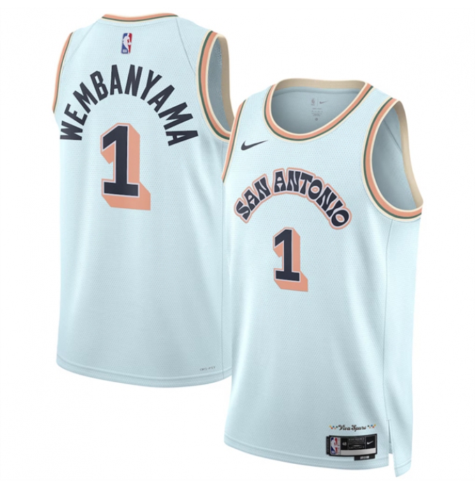 Men's San Antonio Spurs #1 Victor Wembanyama Light Blue 2024-25 City Edition Stitched Basketball Jersey