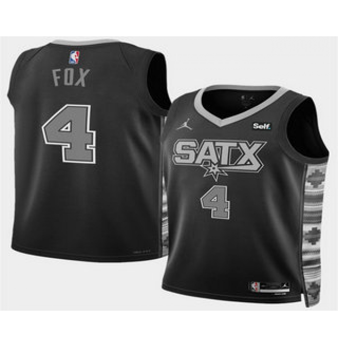 Men's San Antonio Spurs #4 DeAaron Fox Black 2025 Statement Edition Stitched Jersey