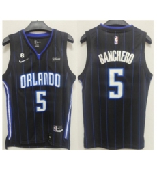 Men's Orlando Magic #5 Paolo Banchero Black With No.6 Patch Icon Edition Stitched Swingman Jersey