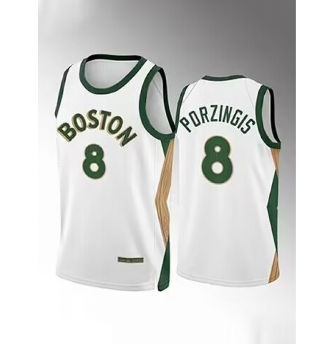 Men's Boston Celtics #8 Kristaps Porzingis White Draft Association Edition Stitched Basketball Jersey