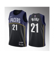 Men's Indiana Pacers #21 Isaiah Wong Blue 2023 Draft City Edition Stitched Basketball Jersey