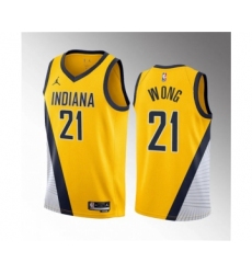 Men's Indiana Pacers #21 Isaiah Wong Yellow 2023 Draft Statement Edition Stitched Basketball Jersey