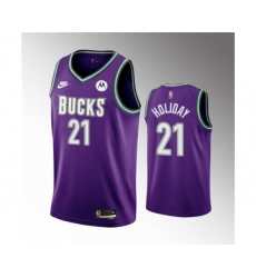 Men's Milwaukee Bucks #21 Jrue Holiday 2022-23 Purple Classic Edition Swingman Stitched Basketball Jersey