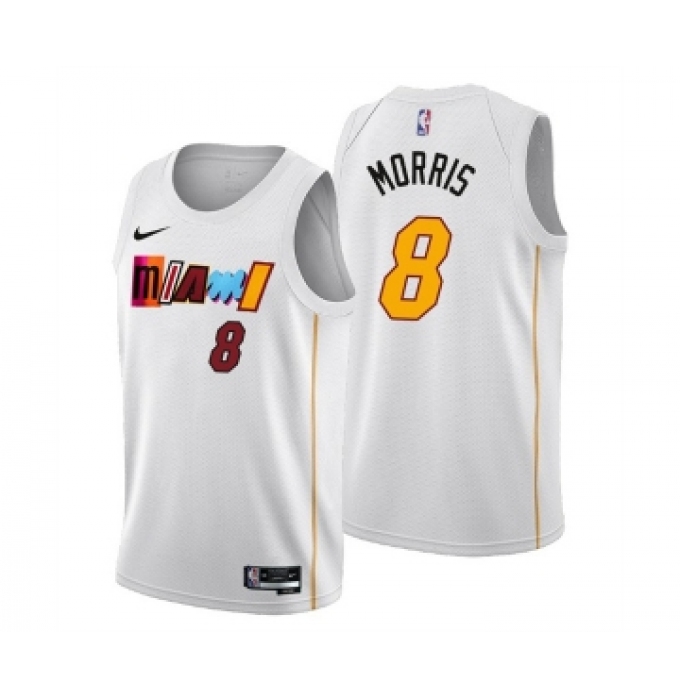 Men's Miami Heat #8 Markieff Morris 2022-23 White City Edition Stitched Jersey
