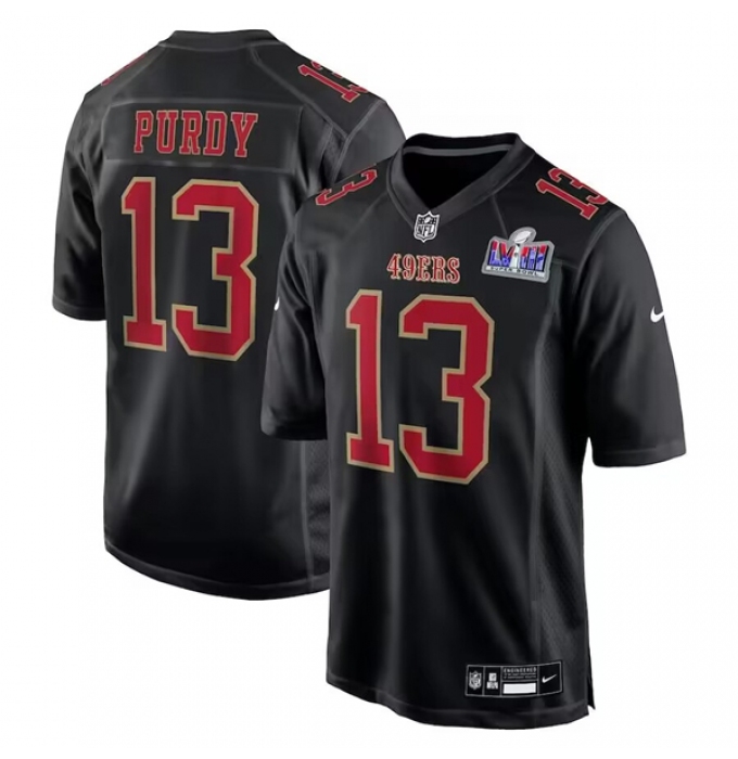 Men's San Francisco 49ers #13 Brock Purdy Black Super Bowl LVIII Carbon Fashion Stitched Game Jersey