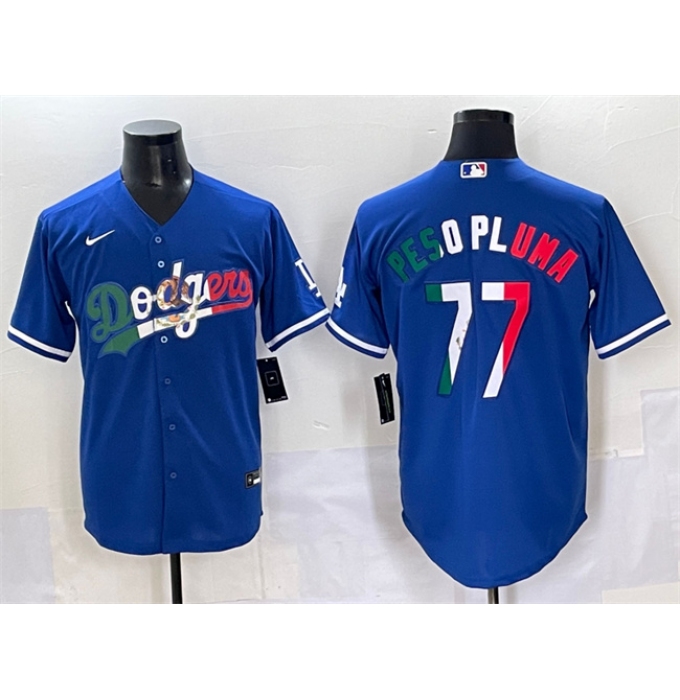 Men's Los Angeles Dodgers #77 Peso Pluma Blue Mexico Stitched Jersey