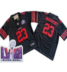 Men's San Francisco 49ers #23 Christian McCaffrey Limited Black LVIII Super Bowl FUSE Vapor Jersey