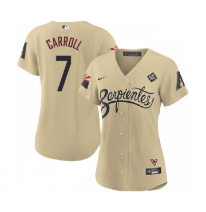 Women's Arizona Diamondbacks #7 Corbin Carroll Gold 2023 World Series City Connect Stitched Baseball Jersey