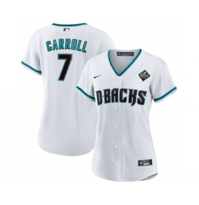 Women's Arizona Diamondbacks #7 Corbin Carroll White 2023 World Series Stitched Baseball Jersey