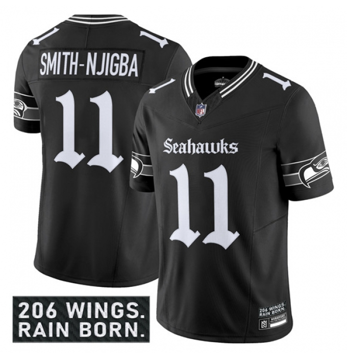 Men's Seattle Seahawks #11 Jaxon Smith-Njigba Black 2025 F.U.S.E. 'Gothic Rain City Shadows Edition' Vapor Limited Football Stitched Jersey