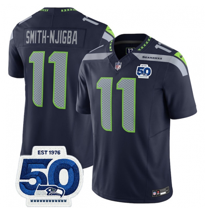 Men's Seattle Seahawks #11 Jaxon Smith-Njigba Navy 2025 F.U.S.E. 50th Anniversary Vapor Limited Football Stitched Jersey