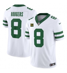 Men's New York Jets #8 Aaron Rodgers White 2023 F.U.S.E. With 4-Star C Vapor Limited Throwback Stitched Football Jersey