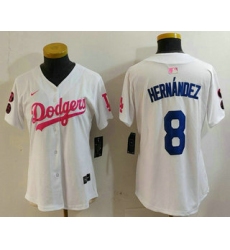 Women's Los Angeles Dodgers #8 Kike Hernandez White Pink With Limited Stitched Jersey