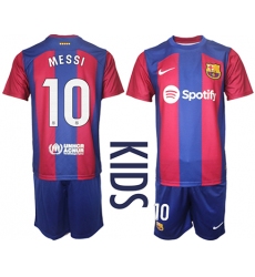 Youth Barcelona #10 Messi Blue Red 2023-24 Home Soccer Jersey