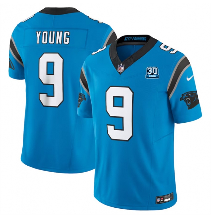 Men's Carolina Panthers #9 Bryce Young Blue 2024 30th Anniversary F.U.S.E. Vapor Limited Stitched Football Jersey