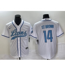 Men's Nike Detroit Lions #14 Amon Ra St Brown White Cool Base Stitched Baseball Jersey