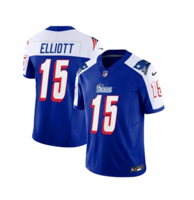 Men's Nike New England Patriots #15 Ezekiel Elliott Blue White 2023 F.U.S.E. Vapor Limited Football Stitched Jersey