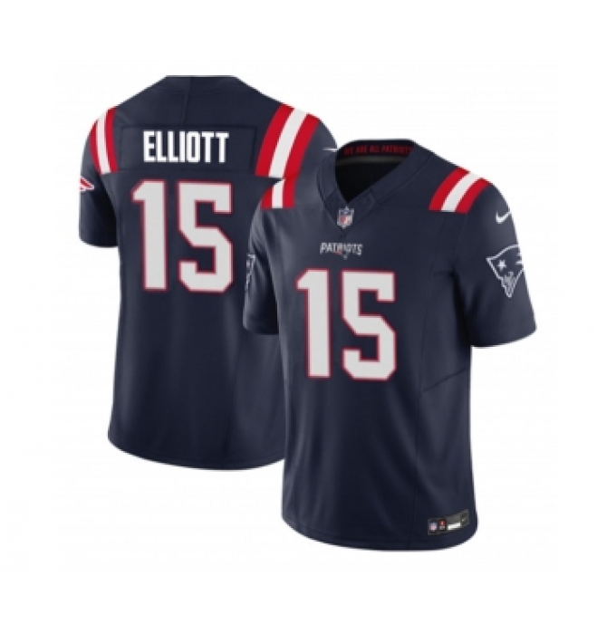 Men's Nike New England Patriots #15 Ezekiel Elliott Navy 2023 F.U.S.E. Vapor Limited Football Stitched Jersey