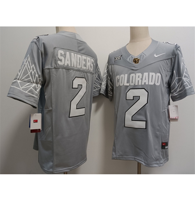 Men's Colorado Buffaloes #2 Shadeur Sanders Grey With XII Patch 2024 F.U.S.E Stitched Football Jersey