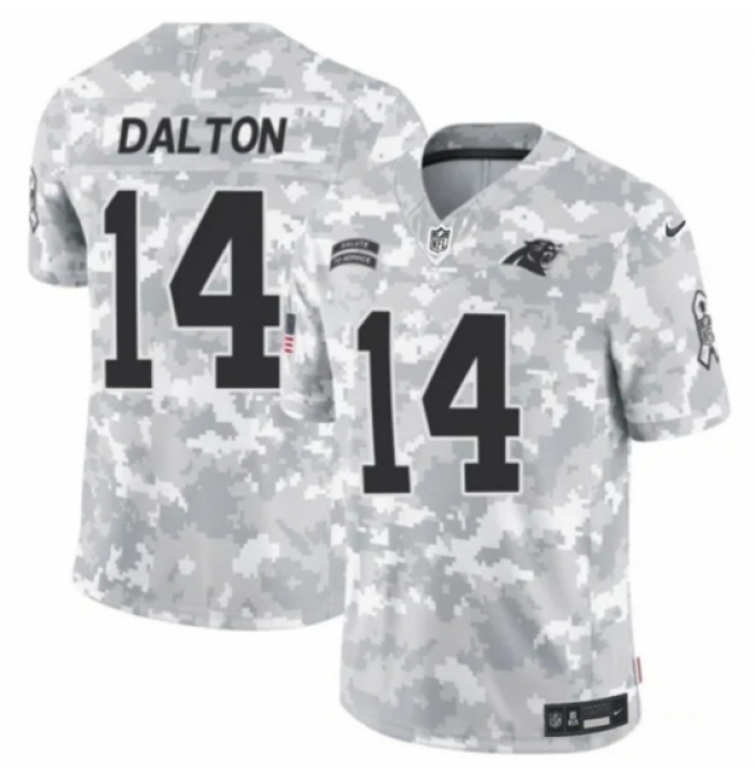 Youth Carolina Panthers #14 Andy Dalton 2024 F U S E Arctic Camo Salute To Service Limited Stitched Football Jersey