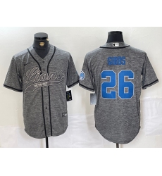 Men's Detroit Lions #26 Jahmyr Gibbs Grey Gridiron With Cool Base Stitched Baseball Jersey
