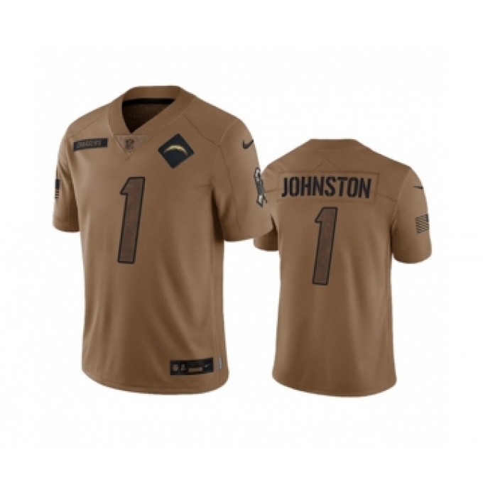 Men's Nike Los Angeles Chargers #1 Quentin Johnston 2023 Brown Salute To Service Limited Football Stitched Jersey