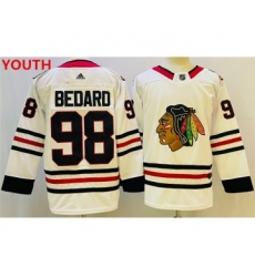 Youth Chicago Blackhawks #98 Connor Bedard White Black Stitched Jersey