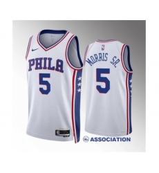 Men's Philadelphia 76ers #5 Marcus Morris Sr White Association Edition Stitched Jersey