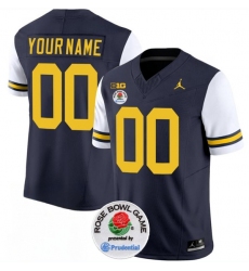 Men's Michigan Wolverines ACTIVE PLAYER Custom 2023 F.U.S.E. Navy White Rose Bowl Patch Stitched Jersey