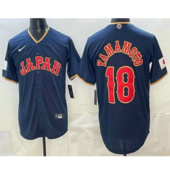 Men's Japan #18 Yoshinobu Yamamoto Navy 2026 World Baseball Classic Cool Base Jersey