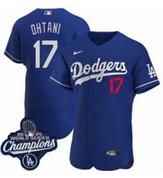 Men's Los Angeles Dodgers 17 Shohei Ohtani Cool Base 2025 World Champions Stitched Baseball Jersey Blue