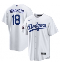 Men's Los Angeles Dodgers #18 Yoshinobu Yamamoto White 2024 World Series Champions Home Stitched Baseball Jersey