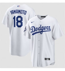 Men's Los Angeles Dodgers #18 Yoshinobu Yamamoto White 2025 World Series Champions Stitched Baseball Jersey