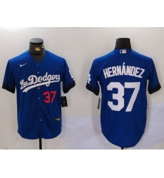 Men's Los Angeles Dodgers #37 Teoscar Hernández Blue Cool Base Stitched Baseball Jersey1