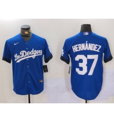 Men's Los Angeles Dodgers #37 Teoscar Hernández Blue Cool Base Stitched Baseball Jersey