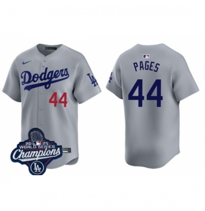 Men's Los Angeles Dodgers 44 Andy Pages Cool Base 2025 World Champions Stitched Baseball Jersey Gray